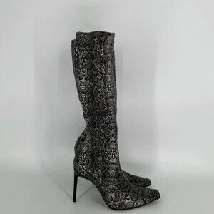 Casadei 90s Leather Python Snakeskin Square-toe Stilletto Knee High Sock Boots